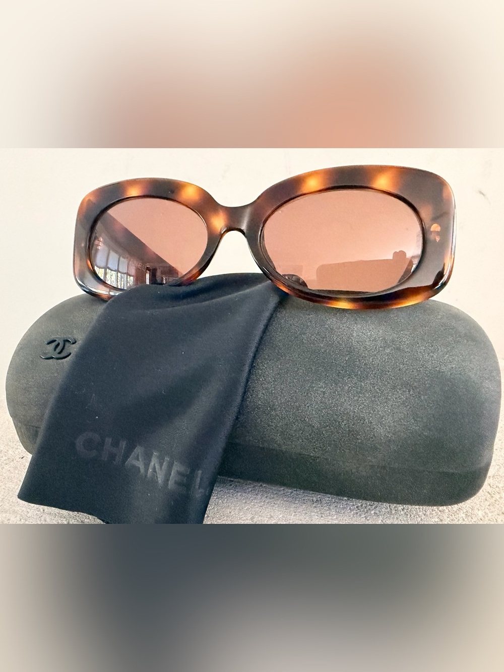 CHANEL Brown Tortoiseshell Sunglasses with Gold CC Logo